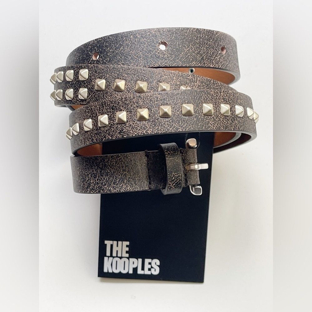 The Kooples Brown leather silver studded thin leather belt Punk Rock size 1 NWT